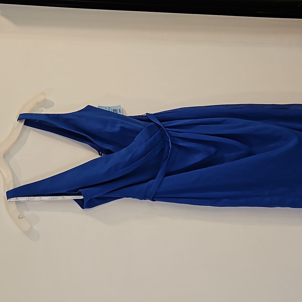 DB Studio V-Neck-Tank Tulip Skirt, Blue Chiffon Bridesmaid Dress, Size 8